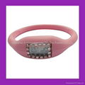  Pink Rhinestone Silicone Negative Ion Watch  2