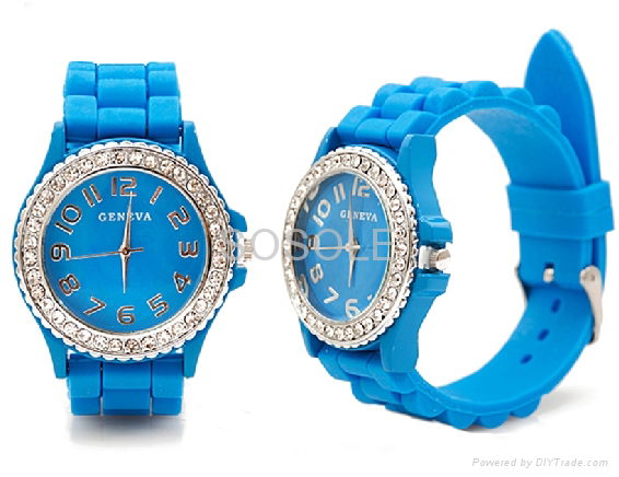 Colorful silicone diamond watch 2