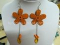 Drop Wooden flower earring orange color