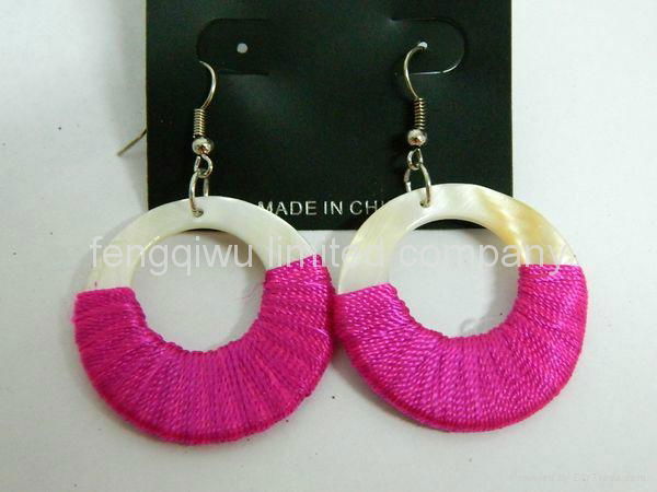 Thread wraped Shell Drop circle earring  color