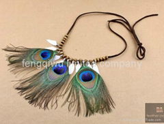 Peacock feather necklace