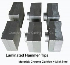 Laminated chrome carbide hammer tips for sugar mill