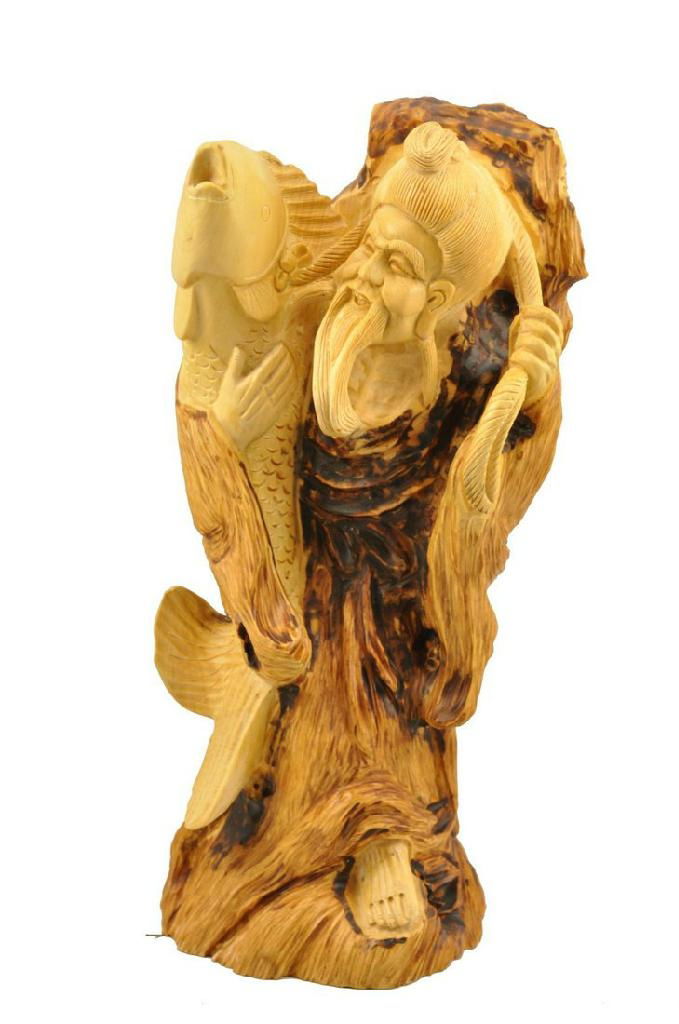 Boxwood hand carved Three Longevity God Buddha Statue 4