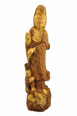 Boxwood hand carved Kwan yin sending child statue