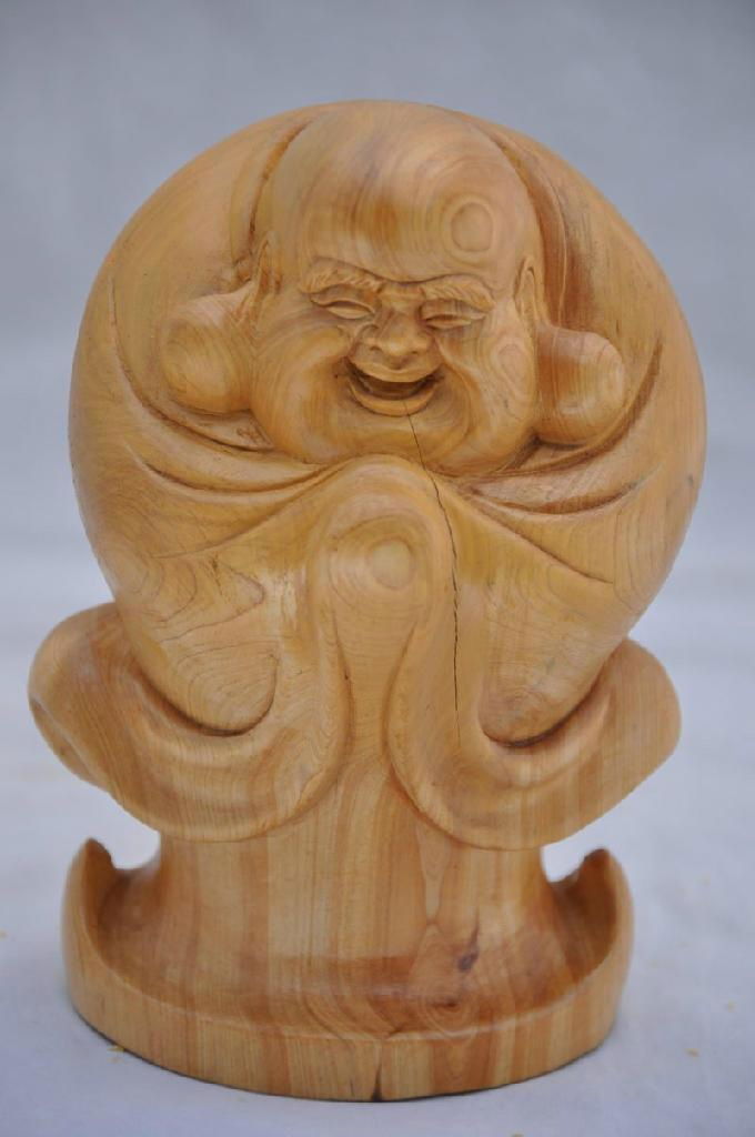 Boxwood hand carved Kwan yin sending child statue 5