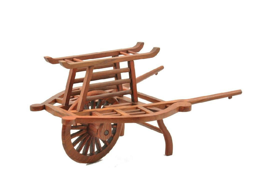 wood craft/Rosewood hand carved single wheel cart