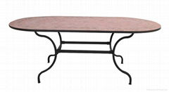 Wrought iron and ceramic mosaic oval dining table