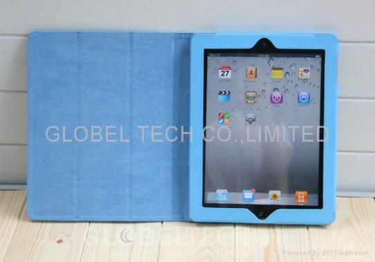 PU Leather folio kickstand hard case for Ipad2 / New iPad 4