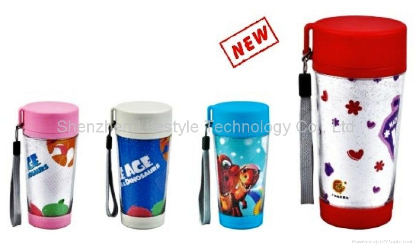 promtional mugs/plastic travel mug BPA free with paper insert  2