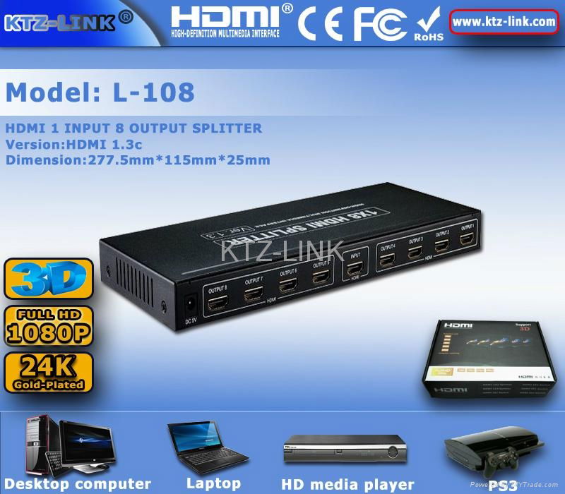 DHMI 1*8 Splitter 8 ports Splitter support 3d 1080p