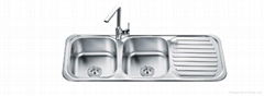 Stainless steel double bowl sink with drainer board