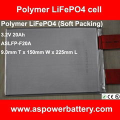 Rechargeable soft packing LiFePO4 battery 3.2V 20Ah for EV / Storage