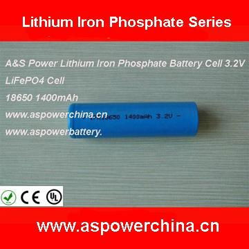 3.2V 1400mAh 18650 LiFePo4 battery cell for torch light