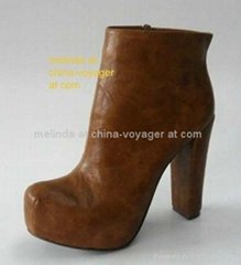 Brown platform chunky heel ankle boots