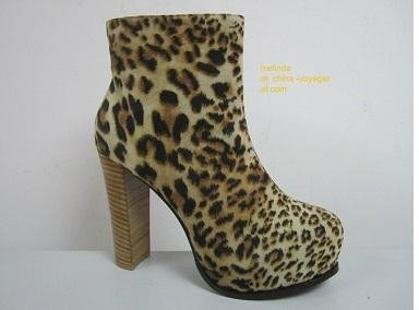 leopard chunky heel women boots
