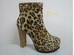 leopard chunky heel women boots