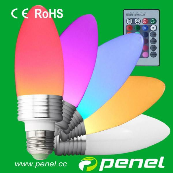 E27 Socket 16 Colors Changing RGB 3W LED Candle light with Remote Contr