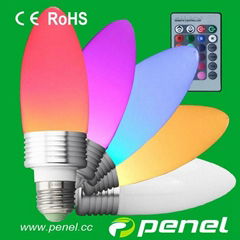 E27 Socket 16 Colors Changing RGB 3W LED Candle light with Remote Contr