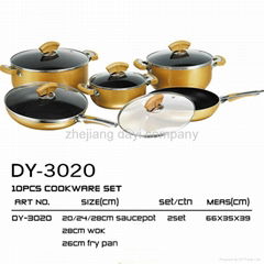 10pcs gold aluminum non-stick cookware