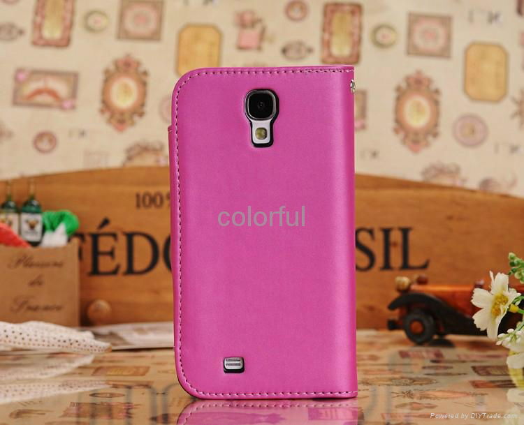 Luxury Matte PU Leather Magnetic Wallet Case For Samsung Galaxy S4 i9500 With St 4