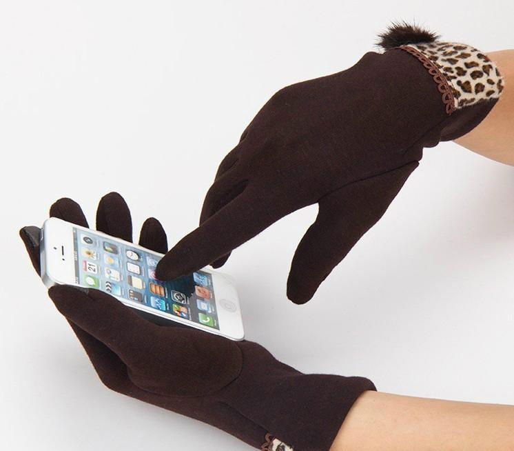 Leopard Touch Screen Gloves For women in winter  For Capasitive Device Tablet