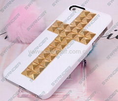 Custom punk Cross Stud Rivet Case cover for apple Iphone 4 4S 5G  