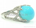 Blue Chalcedony Studded Sterling Silver Ring with Rhodium Plating 1