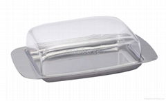 Plastic cover and stainless steel Square shape Butter / Cake Dish