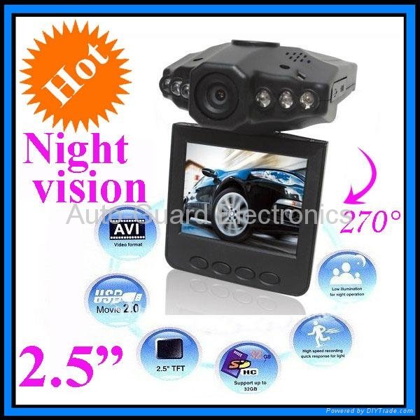 Car DVR video camera, 270 degree rotating, night vision, motion detect, 2.4" LCD