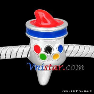 Olympic torch enamel beads PBD3436 with olympic rings raised 