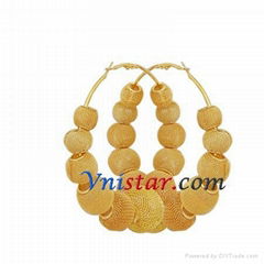 Gold plated mesh ball beads hoop earrings BWE005-80mm