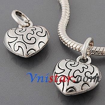 Double antique silver plated heart-shaped charms UC188 with texture stamped 