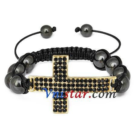 Wholesale cross bead macrame bracelet SBB293-6 with clear and red stones 5