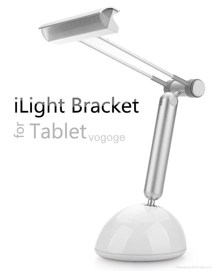 Aluminum tablets stand with led desk lamp