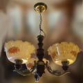 wooden and glass chandelier antique