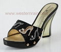 Women Leather and Crystal Slippers,