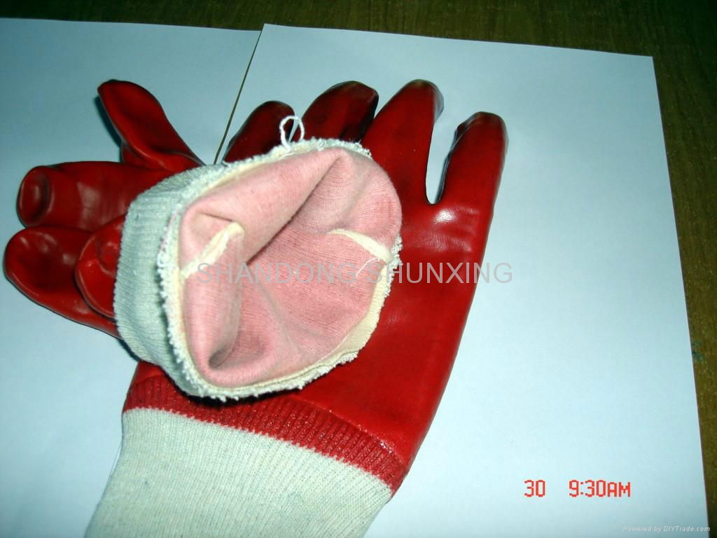 Red pvc gloves interlock liner/jersey liner 2