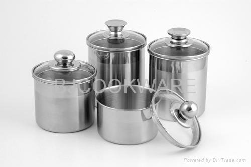 Stainless steel food canister with glass lid set SS Food pots for Ice Cream pot
