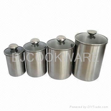 Stainless steel food canister with glass lid set SS Food pots for Ice Cream pot 2