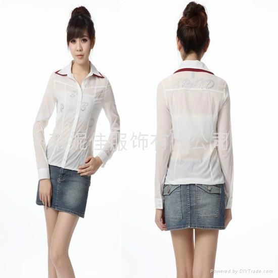 Korea Fashion Wholesale double-layer Collar Shirt White Chiffon shirt