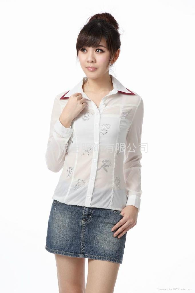 Korea Fashion Wholesale double-layer Collar Shirt White Chiffon shirt 3