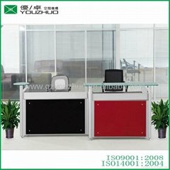 R025 metal frame unique beauty salon reception desks with glass 