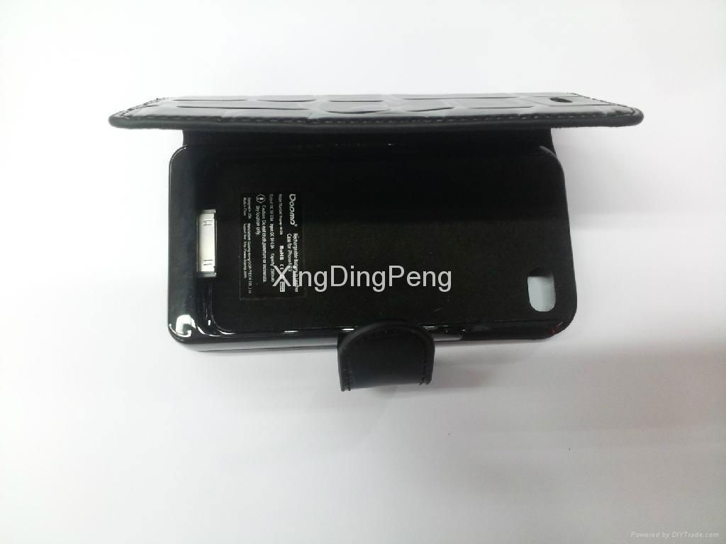 Leather rechargeable back-up battery case for iPhone4S/4 2