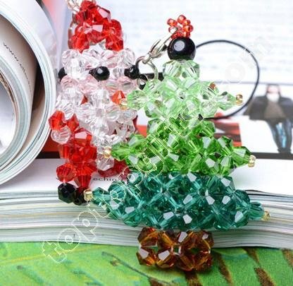 handmade beaded crystal Christmas tree charms mobile phone decoration 2