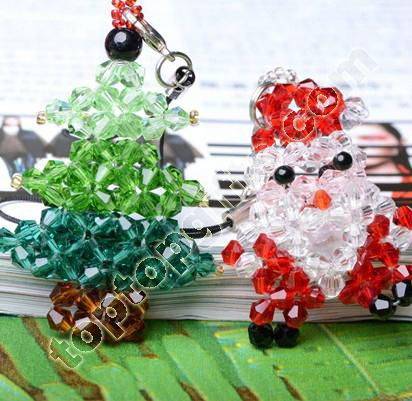 handmade beaded crystal Christmas tree charms mobile phone decoration 3