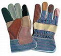 10.5"Rainbow Color Patched Palm Furniture Leather Work Gloves 1