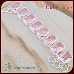 Ebay Hot Sale Cheap Silver 925 Bracelet Wholesale Pink Topaz