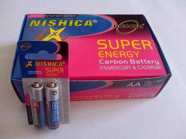 R6-R03 AAA/AA 1.5V 2B carbon battery in blister card pack(Nishica) 