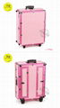 粉色專業帶燈帶鏡子拉杆化妝箱可折疊式台 3