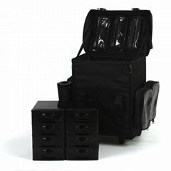 2 in 1 Black Soft High Quality Artist  Trolley Makeup Train Case
